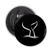 Witte walvis op zwart button flesopener (Voorkant)