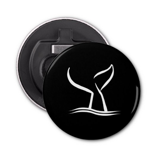 Witte walvis op zwart button flesopener (Voorkant)
