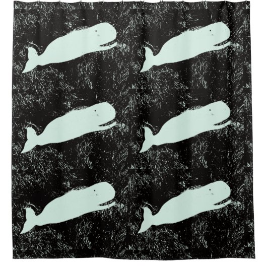 witte walvissen in zwart patroon douchegordijn (Voorkant)