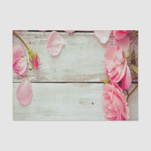  witte wand roze rozen van hout, shabby chic tissuepapier (Voorkant)