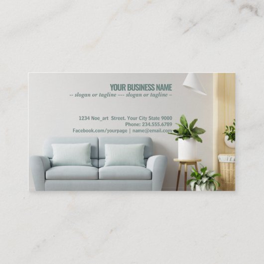 Witte wand woonkamer heeft sofa en decoratie visitekaartje (Achterkant)