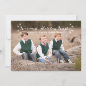 Witte warme kerstwensen foto plat kaart (Voorkant)