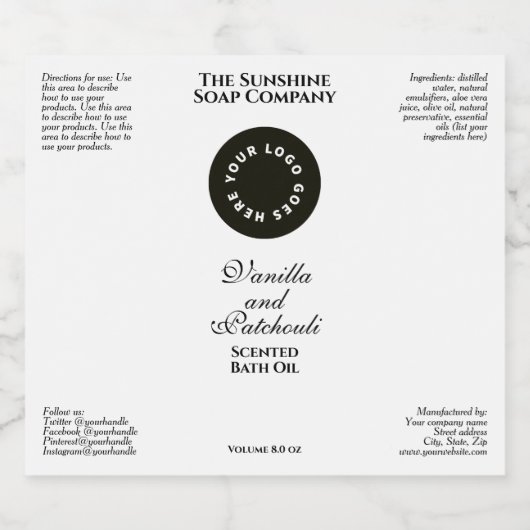 Witte waterdichte cosmetica flesetiket met logo sparkling wijnetiket (Enkel label)