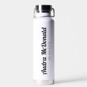 Witte Waterfles met zwarte Cursieve Naam, Telefoon (Achterkant)