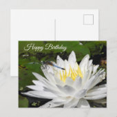 Witte Waterlelie, Blauwe Libel Verjaardag Briefkaart (Voorkant / Achterkant)
