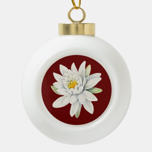 Witte waterlelie bloem keramische bal ornament (Voorkant)