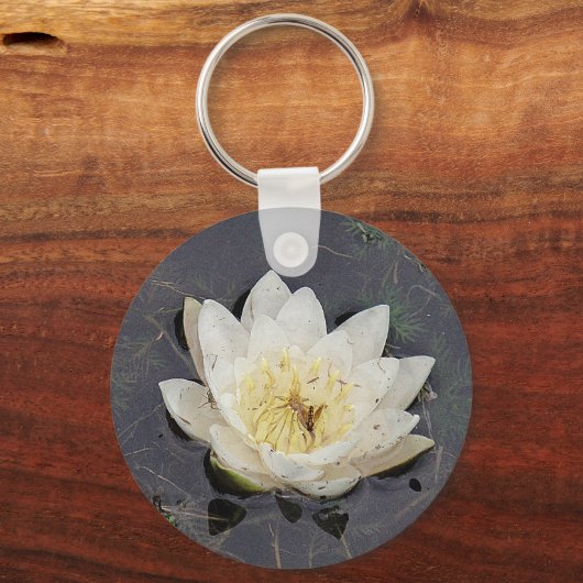 Witte waterlelie sleutelhanger (Voorkant)