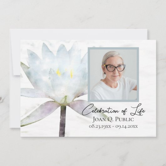 Witte Waterlelie Waterverf Viering van het Leven Kaart (Voorkant)