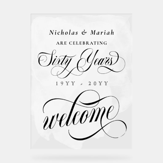 Witte Waterverf 60e bruiloft Jubileum Welkom Acryl Bord (Voorkant)