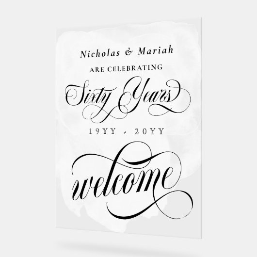 Witte Waterverf 60e bruiloft Jubileum Welkom Acryl Bord (Hoek)