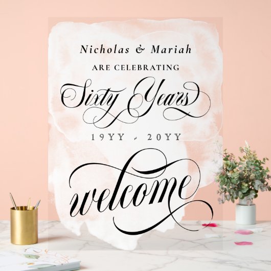 Witte Waterverf 60e bruiloft Jubileum Welkom Acryl Bord (Huwelijk)