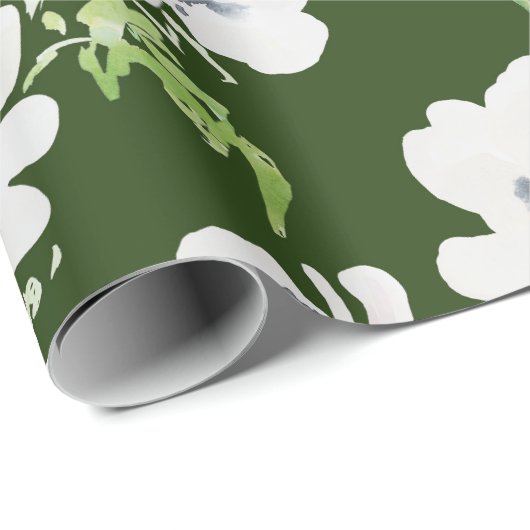 Witte waterverf anemonbloemen op groen cadeaupapier (Rol Hoek)
