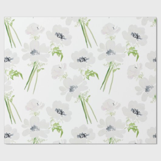 Witte waterverf anemonbloemen op wit cadeaupapier (Vlak)