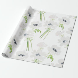 Witte waterverf anemonbloemen op wit cadeaupapier