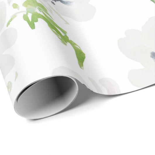 Witte waterverf anemonbloemen op wit cadeaupapier (Rol Hoek)