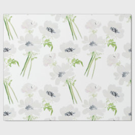 Witte waterverf anemonbloemen op wit cadeaupapier
