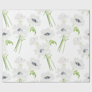 Witte waterverf anemonbloemen op wit cadeaupapier