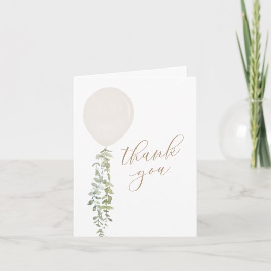 Witte Waterverf ballon Eucalyptus Baby shower Bedankkaart (Voorkant)