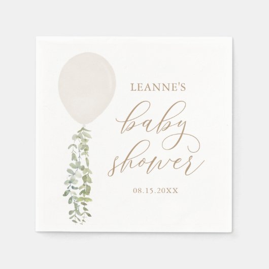Witte Waterverf ballon Eucalyptus Baby shower Servet (Voorkant)