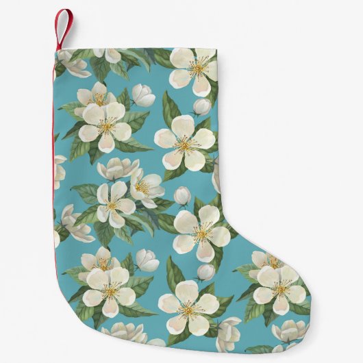 Witte Waterverf bloeit groene bladeren Kleine Kerstsok (Voorkant)