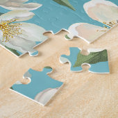 Witte Waterverf bloeit groene bladeren Legpuzzel (Zijkant)