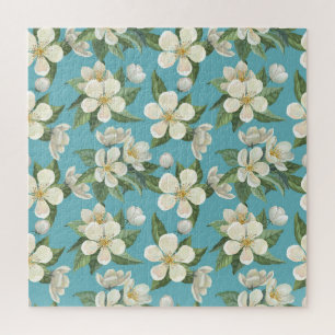 Witte Waterverf bloeit groene bladeren Legpuzzel