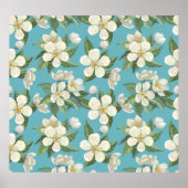 Witte Waterverf bloeit groene bladeren Poster (Voorkant)