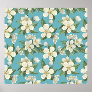 Witte Waterverf bloeit groene bladeren Poster