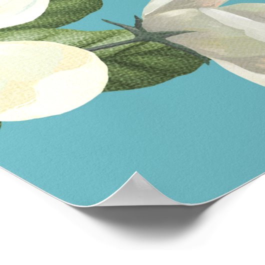 Witte Waterverf bloeit groene bladeren Poster (Hoek)