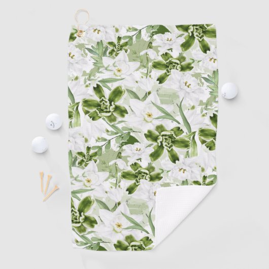 Witte Waterverf Bloemen 2 Golfhanddoek (Insitu)