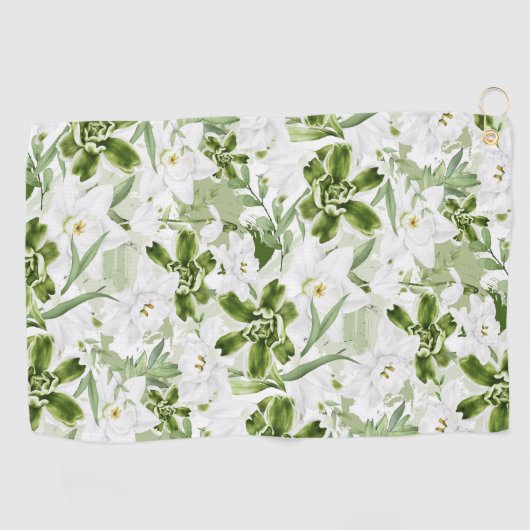 Witte Waterverf Bloemen 2 Golfhanddoek (Horizontaal)