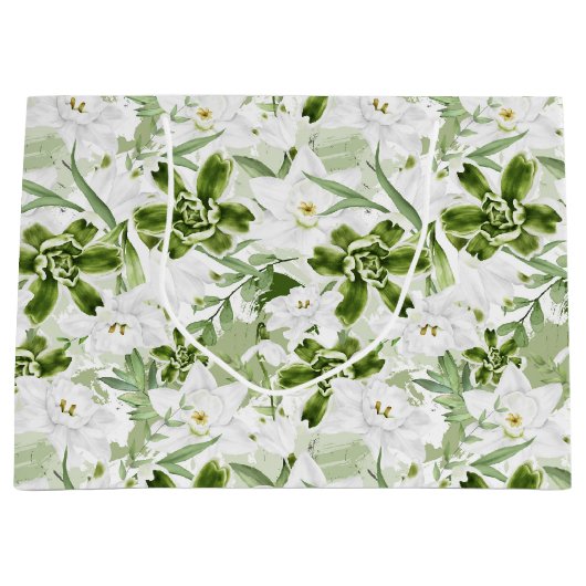 Witte Waterverf Bloemen 2 Groot Cadeauzakje (Voorkant)