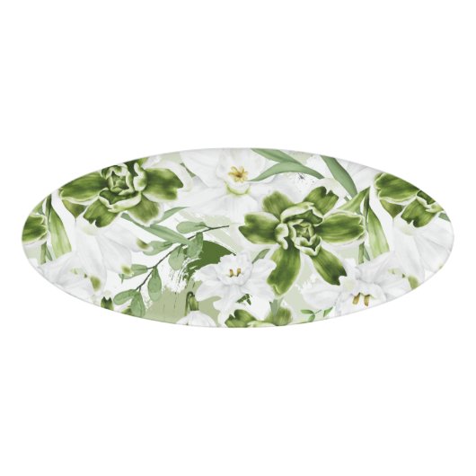 Witte Waterverf Bloemen 2 Naambadge (Voorkant)