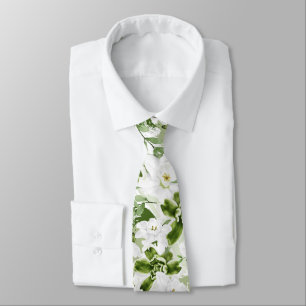 Witte Waterverf Bloemen 2 Stropdas