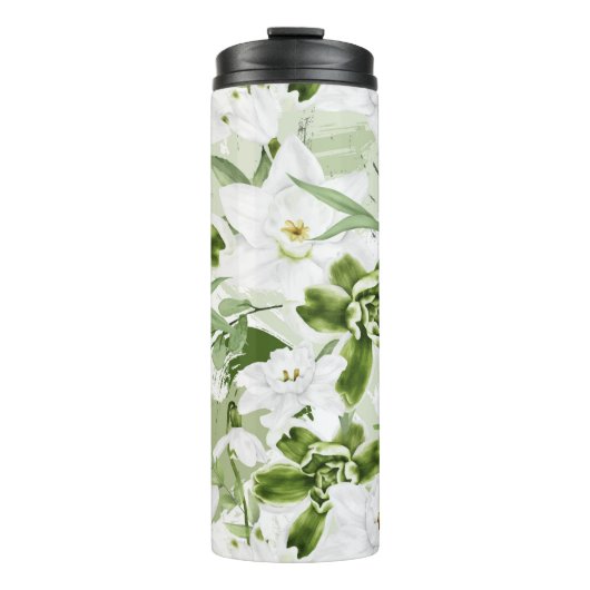 Witte Waterverf Bloemen 2 Thermosbeker (Voorkant)