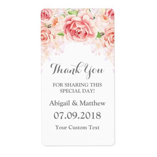 Witte Waterverf Bloemen Blush Bruiloft Labels (Voorkant)