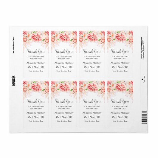 Witte Waterverf Bloemen Blush Bruiloft Labels (Full Sheet)