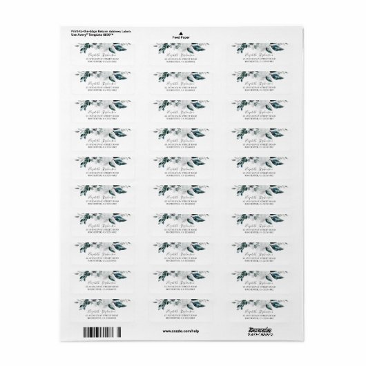 Witte Waterverf Bloemen Bruiloft Etiket (Full Sheet)