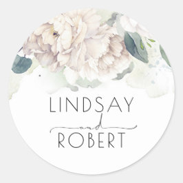 Witte Waterverf Bloemen Elegant Geïnspireerd Ronde Sticker