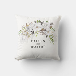 Witte Waterverf Bloemen Elegant Romantisch Kussen
