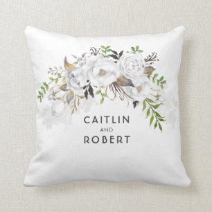Witte Waterverf Bloemen Elegant Romantisch Kussen
