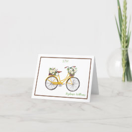 Witte Waterverf Bloemen Fietsnaam Monogram Bedankkaart