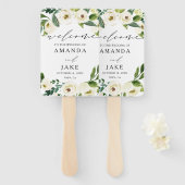 Witte Waterverf Bloemen Groen Bruiloft Welkom Handwaaier (Voorkant en achterkant)