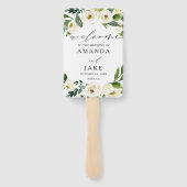 Witte Waterverf Bloemen Groen Bruiloft Welkom Handwaaier (Achterkant)