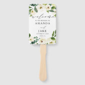 Witte Waterverf Bloemen Groen Bruiloft Welkom Handwaaier (Voorkant)