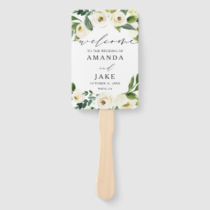 Witte Waterverf Bloemen Groen Bruiloft Welkom Handwaaier