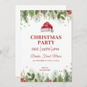 Witte Waterverf Bloemen Kerstfeest Uitnodigen Kaart (Voorkant / Achterkant)