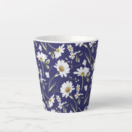 Witte Waterverf bloemen Latte Mok (Voorkant)