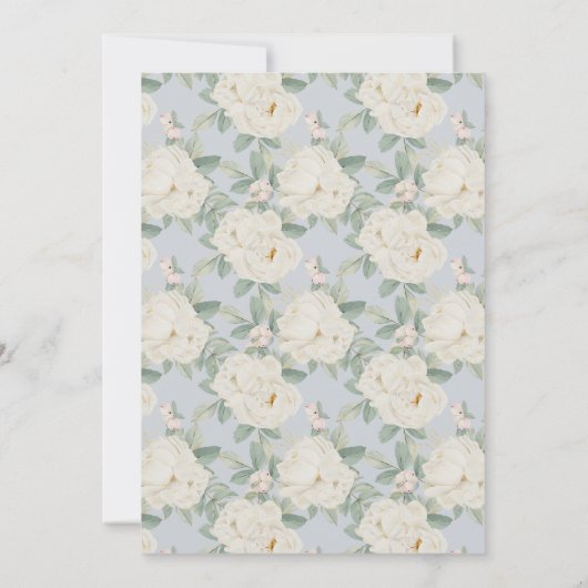 Witte waterverf Bloemen, lichtblauwe bruiloft Kaart (Achterkant)