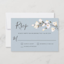 Witte Waterverf Bloemen op Blue Wedding RSVP